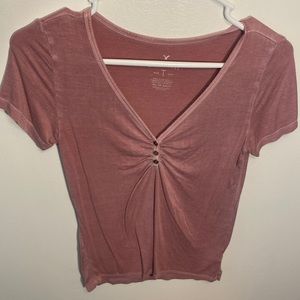 Light Pink Deep Cut American Eagle Tight T-Shirt